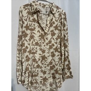 Cupio Office Career Floral Beige Long Sleeve Blouse Size M